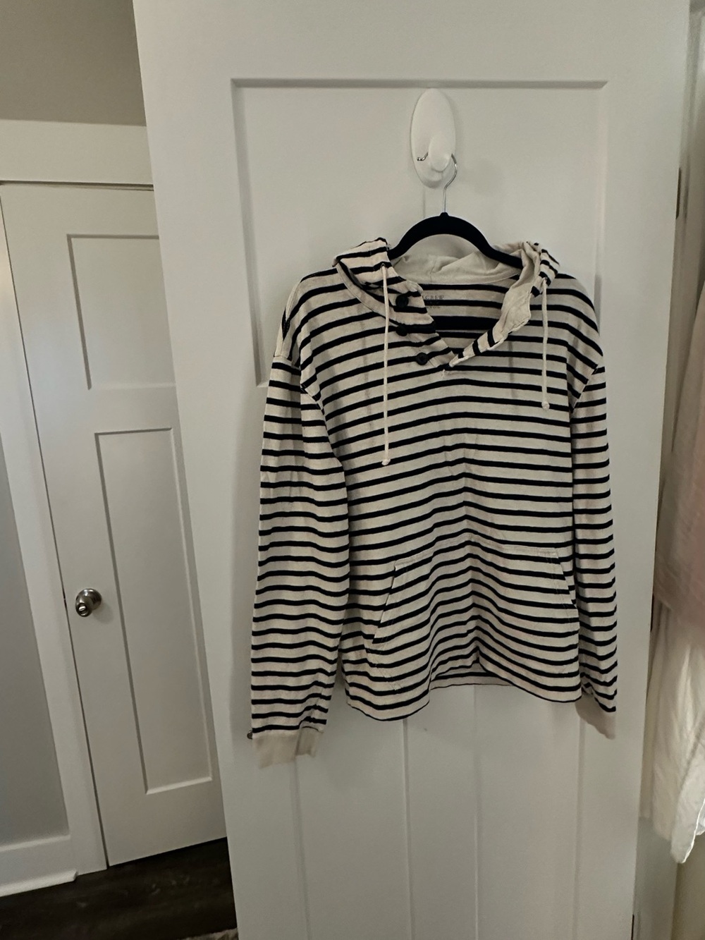 J. Crew Blue & Cream Striped Beach style Hooded Sweatshirt with Kangaroos pocket